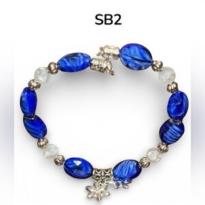 REESELYN CREATIONS Handcrafted Vintage Cobalt Blue Marbled Glass Bead Bracelet